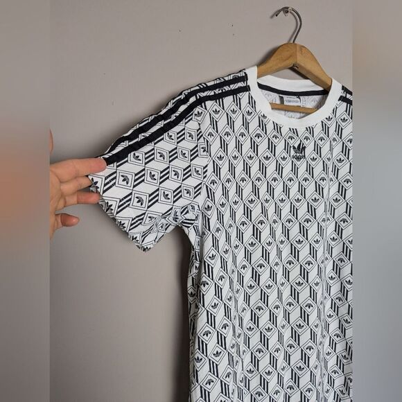 Adidas Originals Mono Print Tee Dress – Black & White, Stretchy, Size Small - Picture 8 of 10